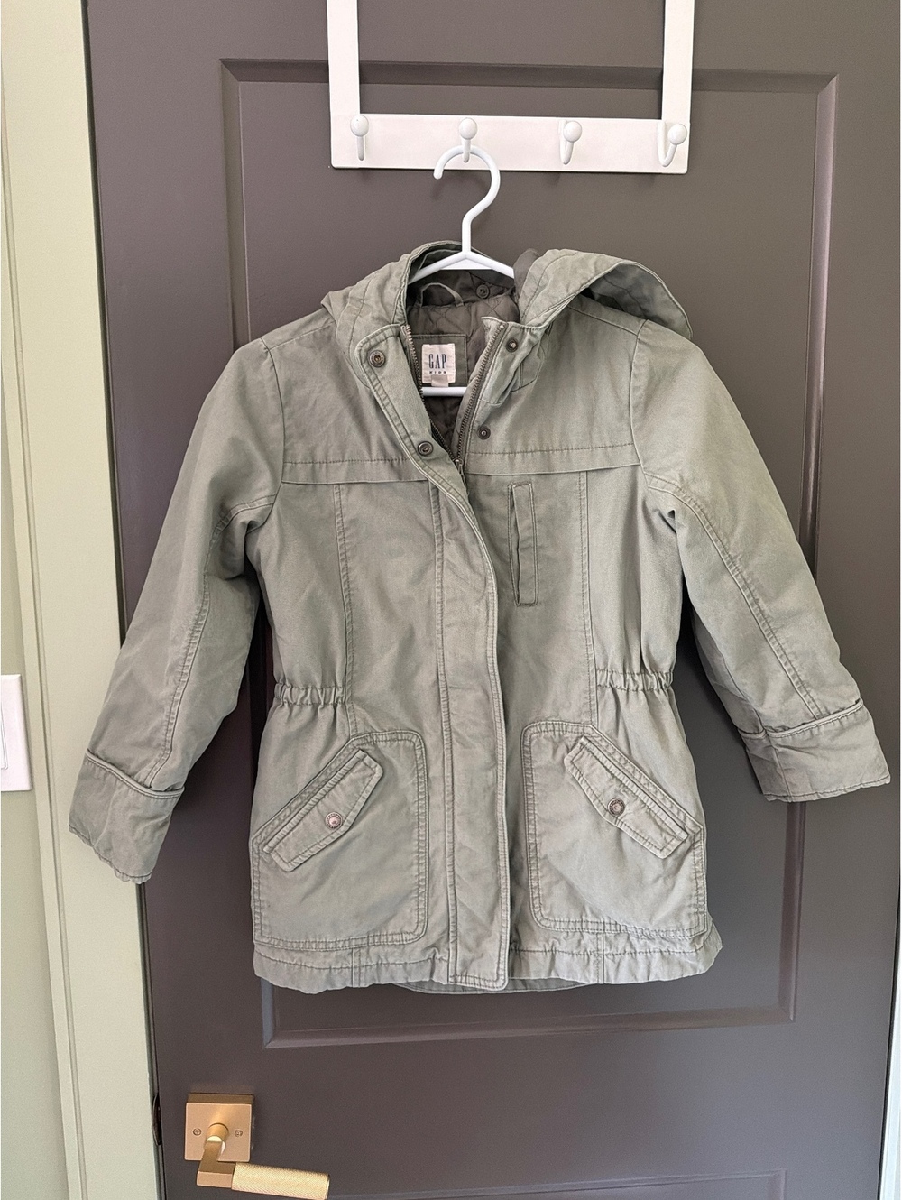 GAP Kids Girls Medium Sage Green Hooded Utility Jacket Field Coat Lightweight